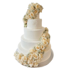 5 Etagen Hochzeitstorte weiß mit Buchstaben und Rosenranke in apricot