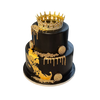 2 etagen schwarze Torte mit krone, Blattgold, perlen
