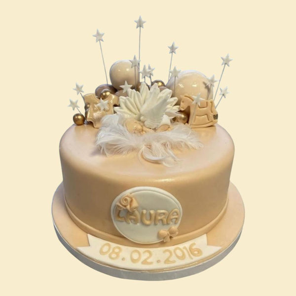 Tauf- und Babytorte mit Engelsdekor – personalisiert mit Namen und Datum