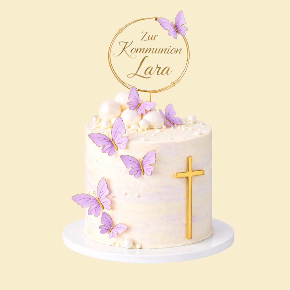 Kommunionstorte „Lara Butterfly Gold“ – Buttercremetorte mit personalisiertem Topper