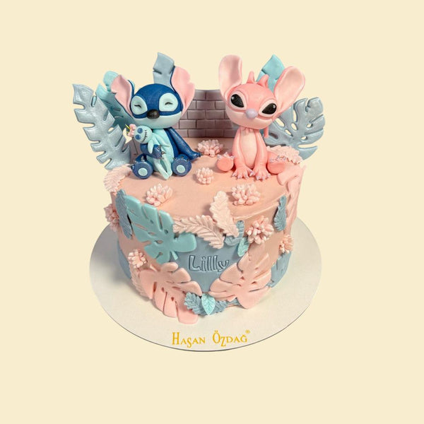Stitch & Angel Geburtstagstorte in Rosa-Blau