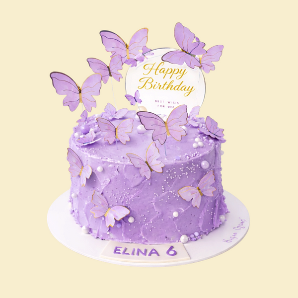 Lila Schmetterling Torte mit Puddingfüllung – Geburtstagstorte mit türkischer Sahne