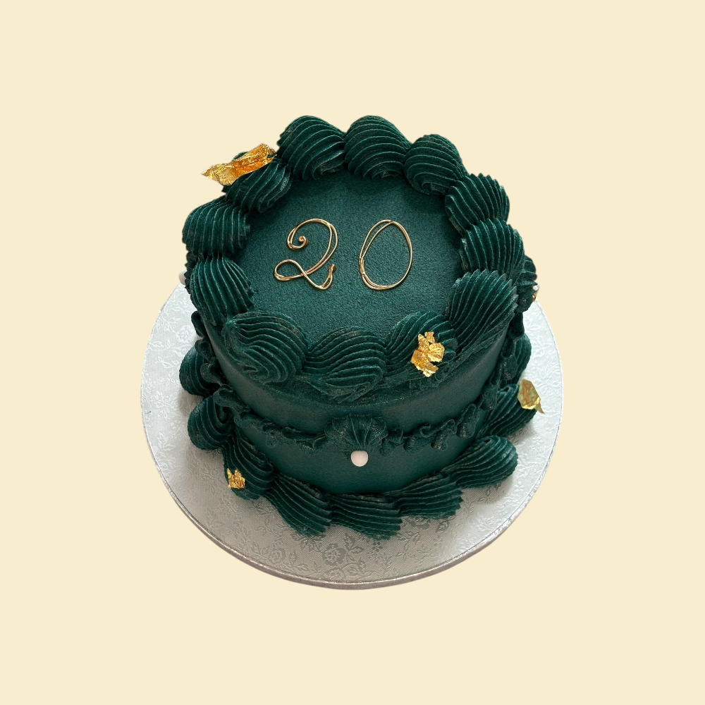 Bento Geburtstags-Torte - zum 20. in dunkelgrün mit Blattgold