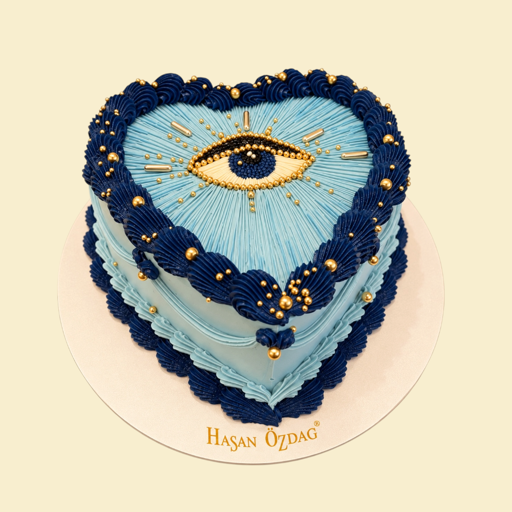 Nazar Herz Torte – Buttercreme Torte in Blau & Gold