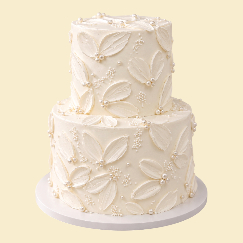 White Blossom – Sahnetorte mit 3D-Blüten & Perlen