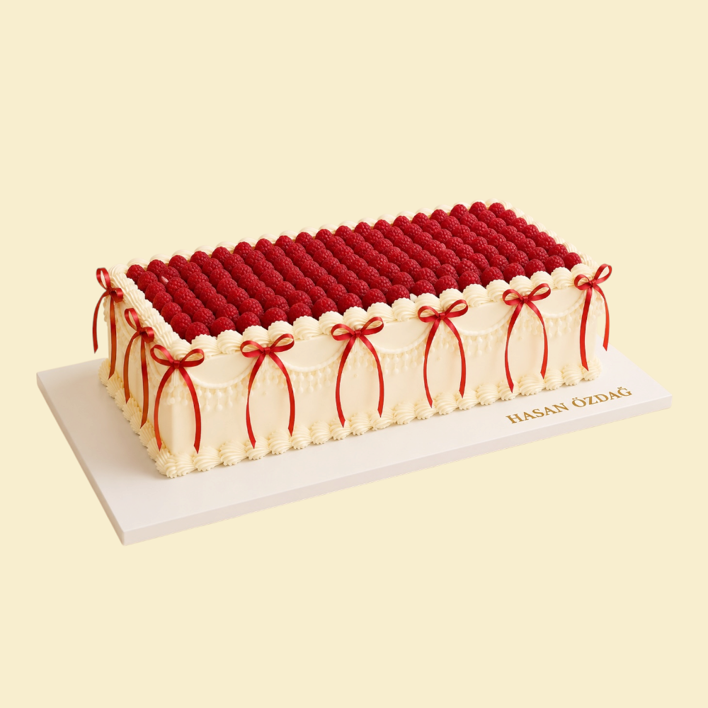 Vintage Himbeer-Schleifen Torte rechteckig