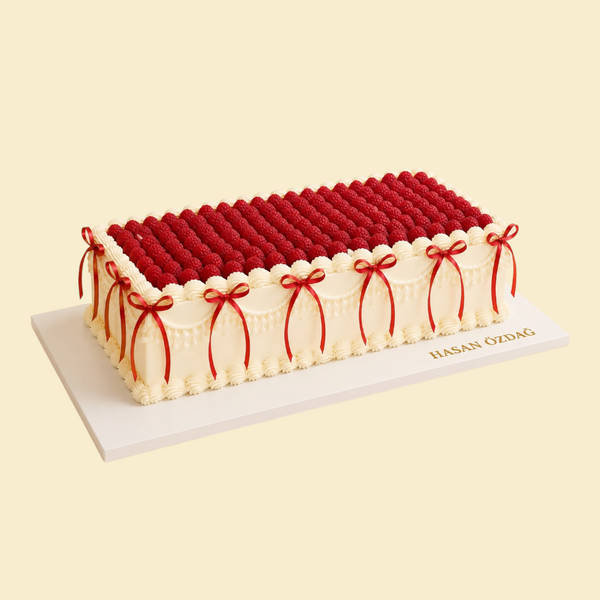 Vintage Himbeer-Schleifen Torte rechteckig