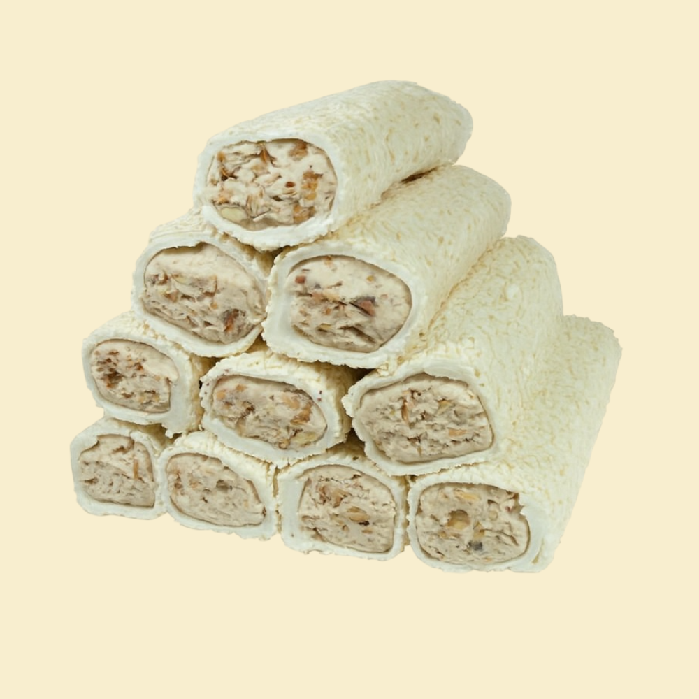 Weiße-Schokolade-Mandel Sarma Lokum – Beyaz Çikolatalı Badem Turkish Delight Roll
