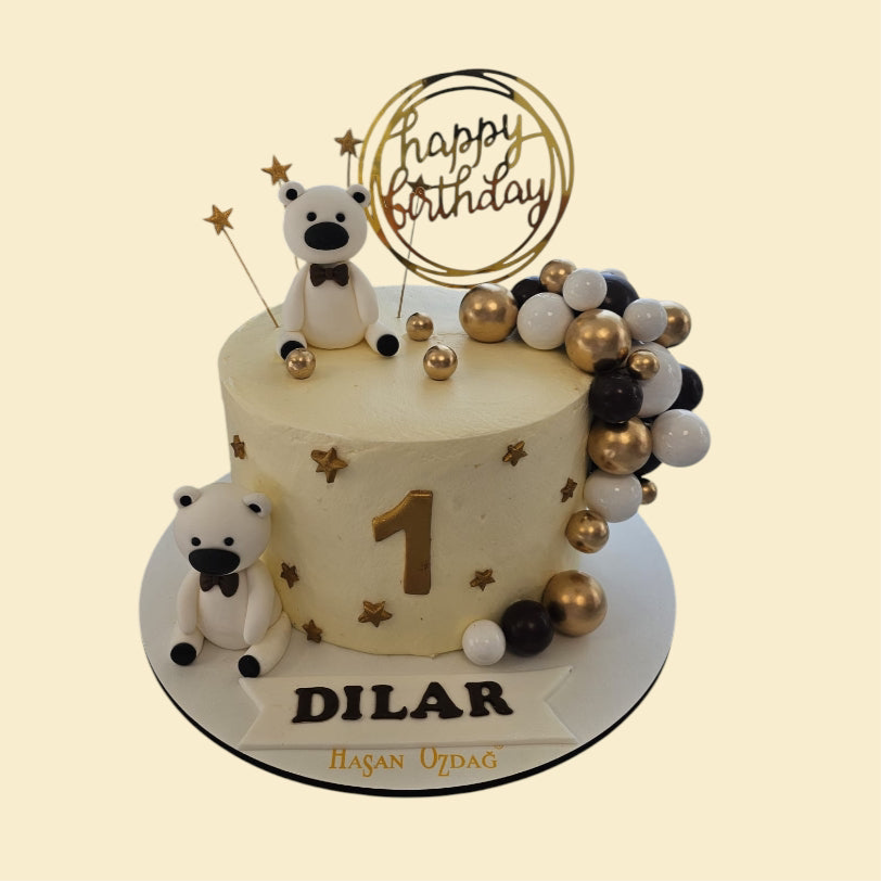 Bärchentorte in Gold & Weiß – Zum 1. Geburtstag