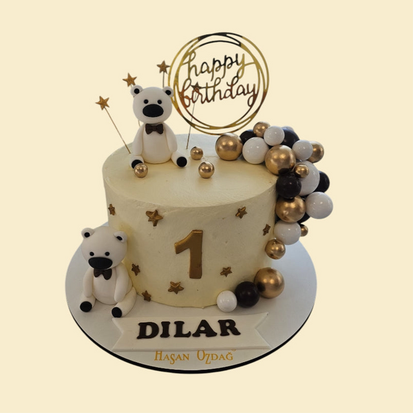 Bärchentorte in Gold & Weiß – Zum 1. Geburtstag