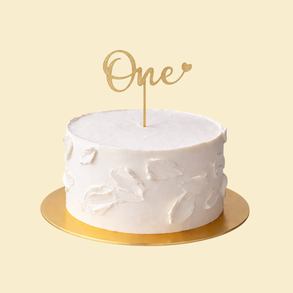 Baby Smash Cake „Pure Cream One“ – Minimalistische Geburtstagstorte in Creme mit Gold-Topper (Sahne)