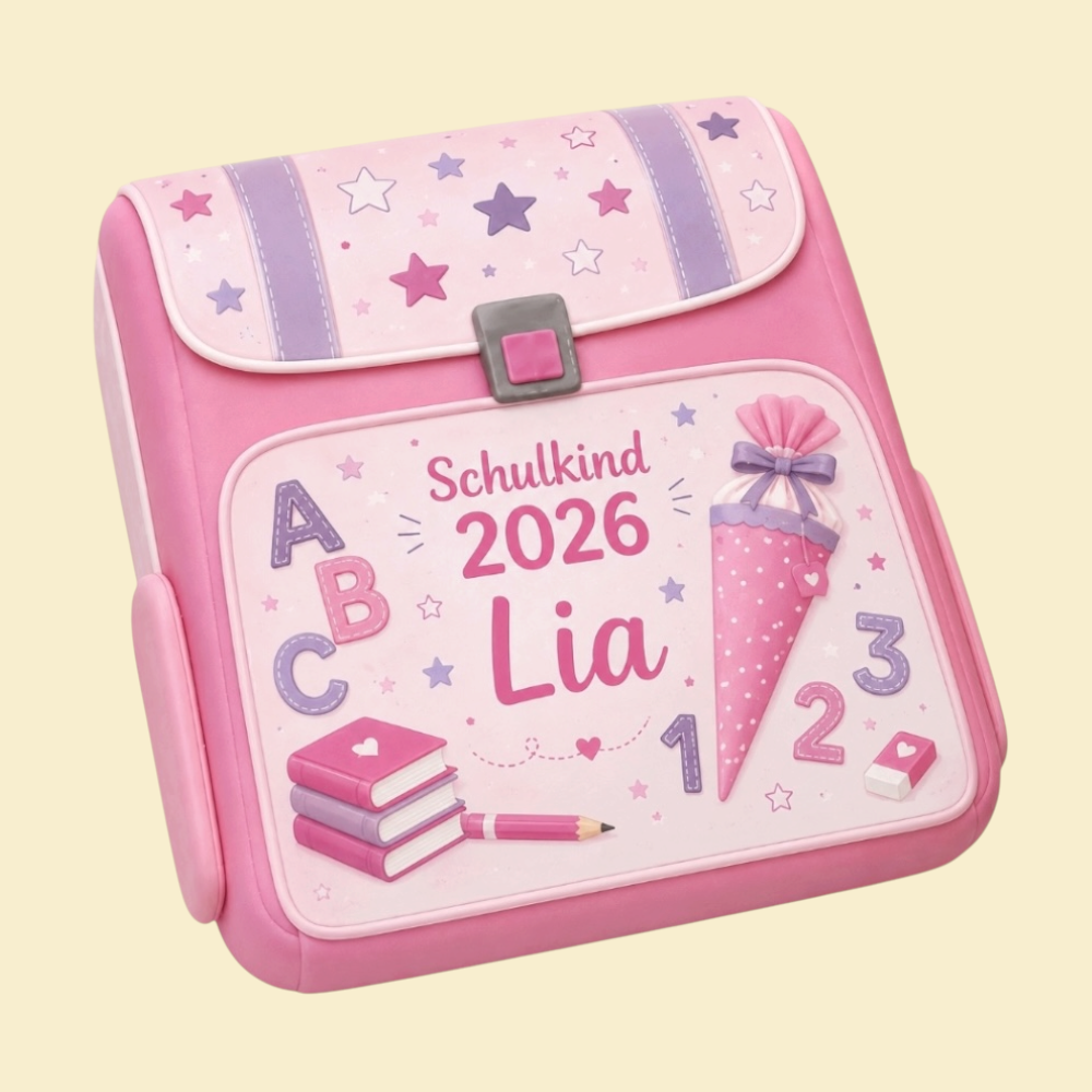 Schultaschen-Torte Rosa mit essbarem Druck & Wunschname