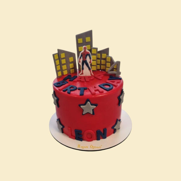 Superhelden-Torte City Lights– Rote Geburtstagstorte mit Skyline
