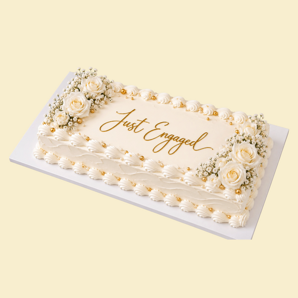 Just Engaged – Vintage Verlobungstorte mit weißen Rosen(Buttercreme)