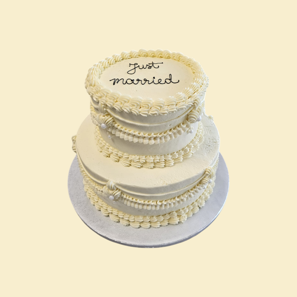 Elegante Vintage-Hochzeitstorte „Just Married“ – 2 - stöckig