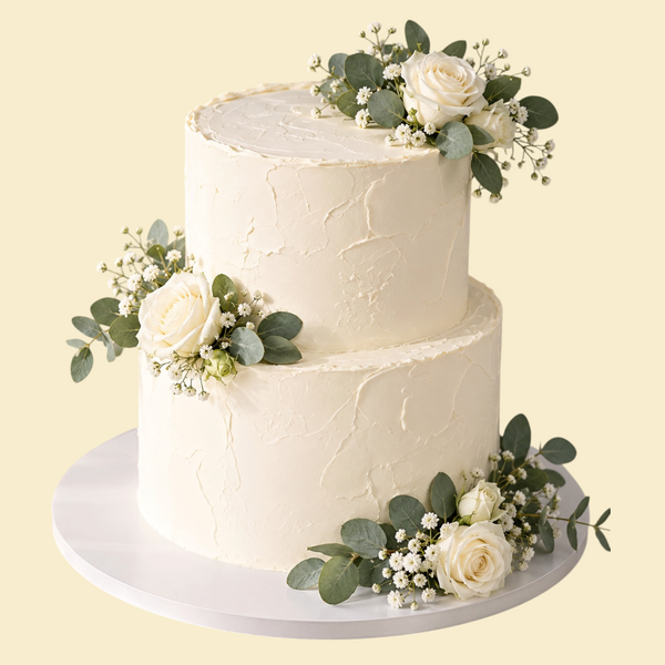 Natural Elegance – Buttercreme-Torte mit Rosen & Eukalyptus