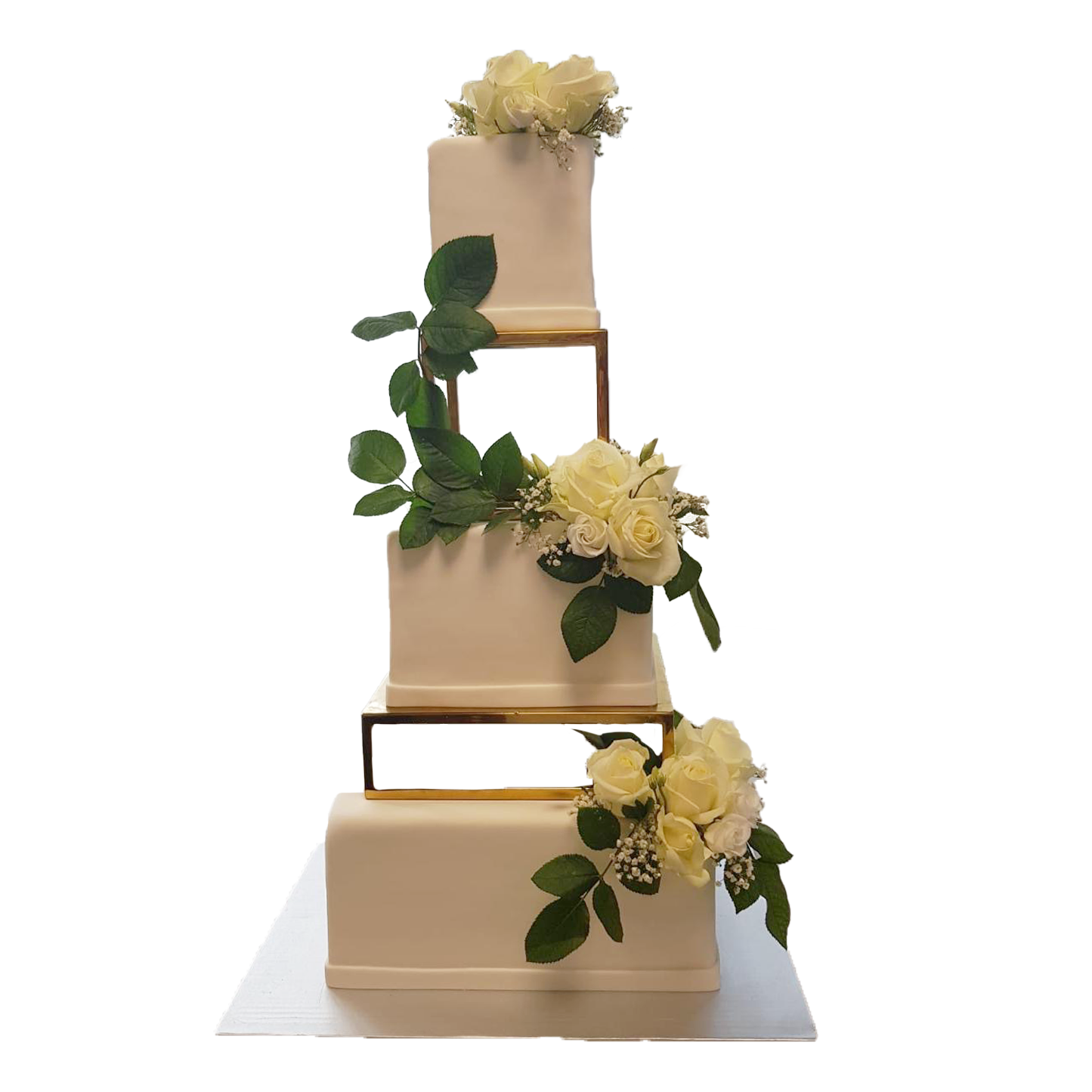 3 Etagen Hochzeitstorte beige eckig mit Rahmen
