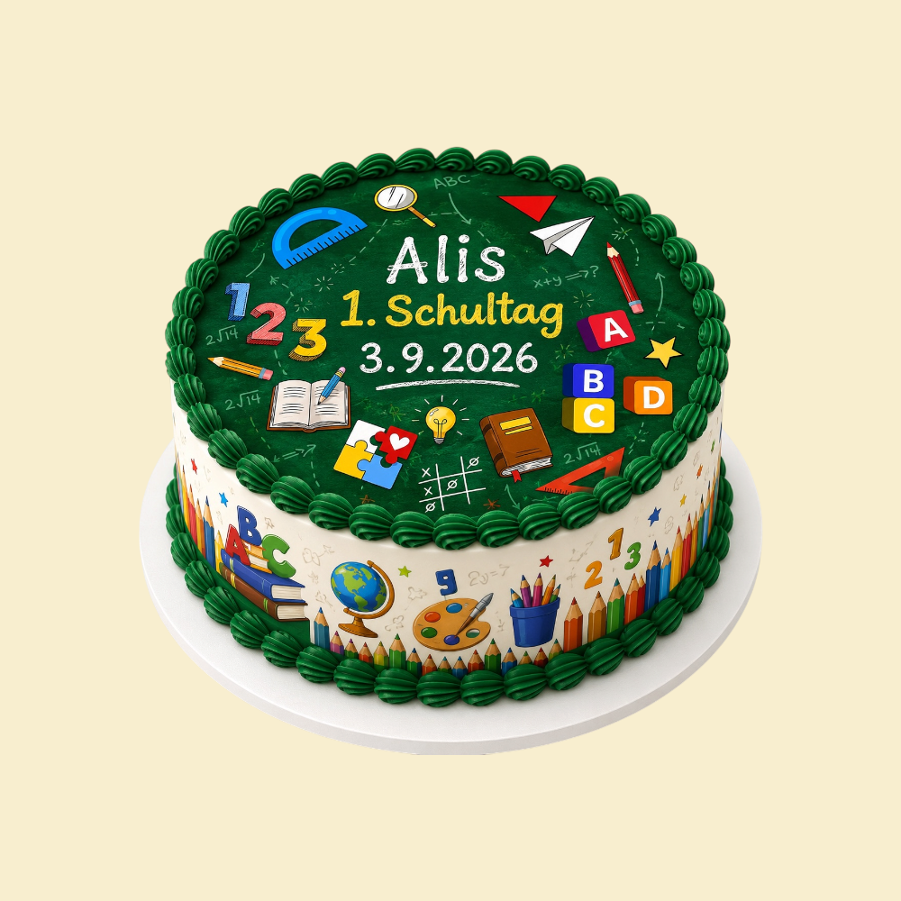 Einschulungstorte Schultafel mit Fondantdruck