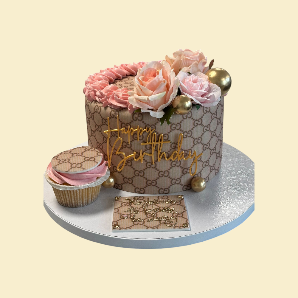 Luxury Gucci Style Torte mit Rosen und Cupcake