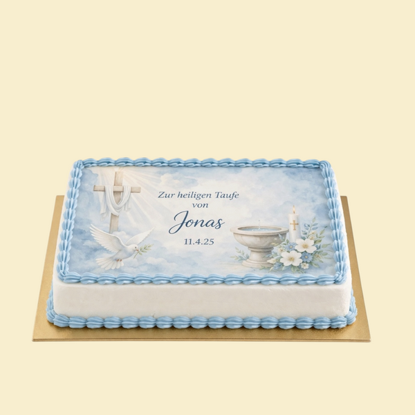 Individuelle Tauftorte mit Fotodruck – Kreuz & Taube Design