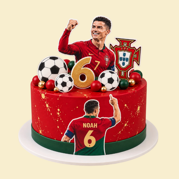 Ronaldo Fußballtorte Portugal – Personalisiert mit Name & Alter (Fondant)