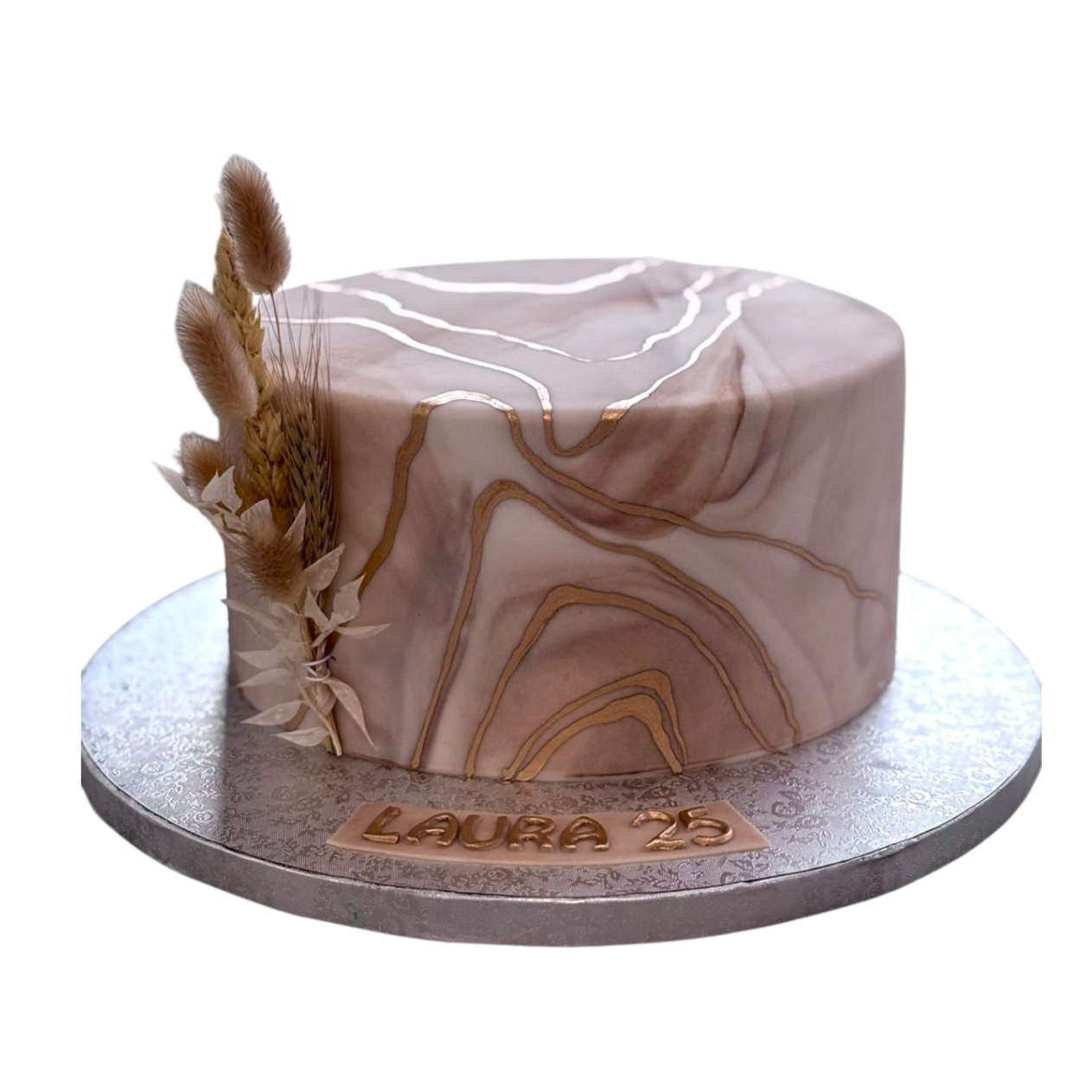 Goldene Marmor Optik Torte mit Trockenblumen