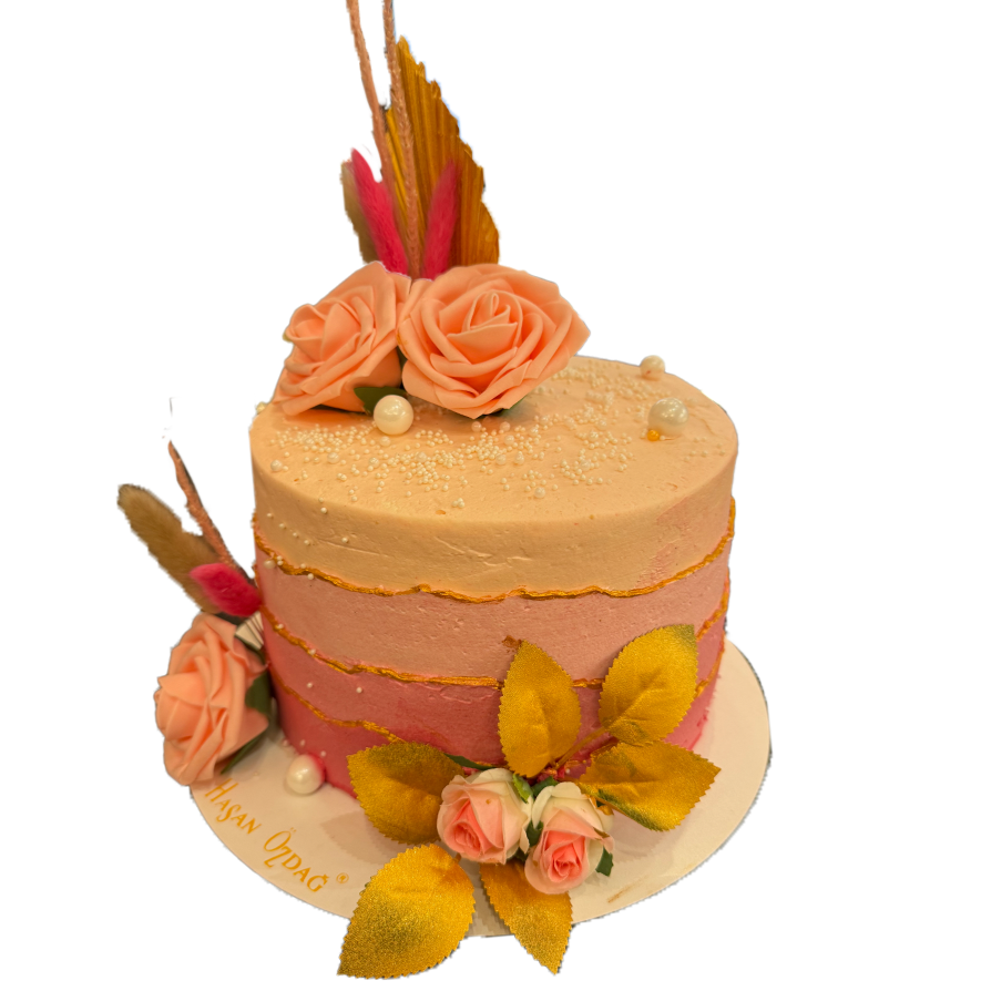 Torte mit rosa Farbpalette und goldene Deko