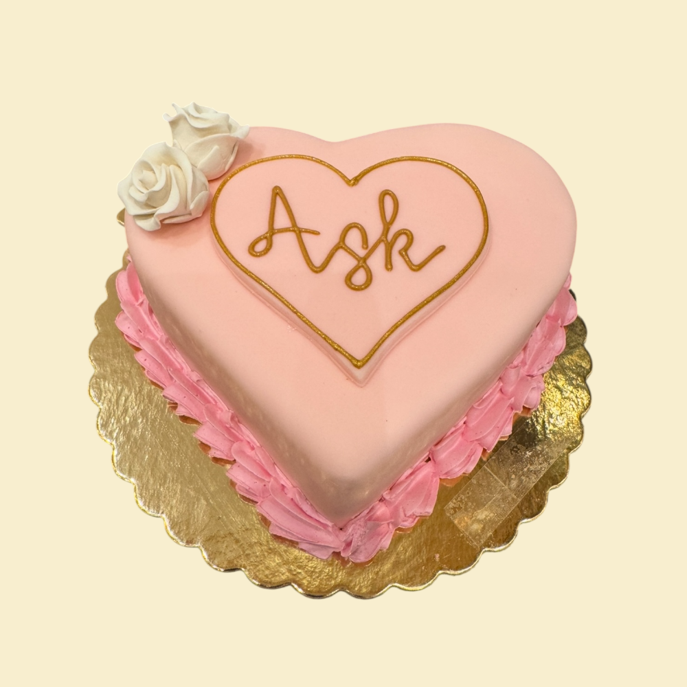 Herz Torte in Rosé mit Goldschrift & Rosen