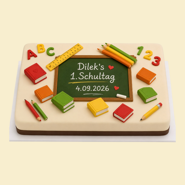 Fondanttorte „Bunte Schulwelt“ zur Einschulung