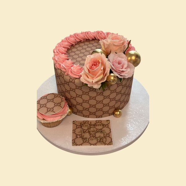 Luxury Gucci Style Torte mit Rosen und Cupcake