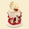Boho-Hochzeitstorte mit Trockenblumen und Goldrand