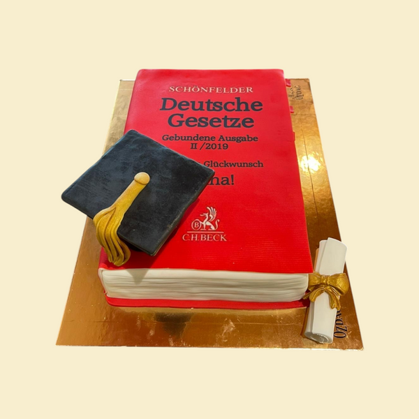 Juristentorte Schönfelder mit Doktorhut & Diplomrolle
