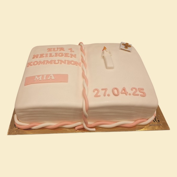 Kommunionstorte Buchform hellrosa und weiẞ