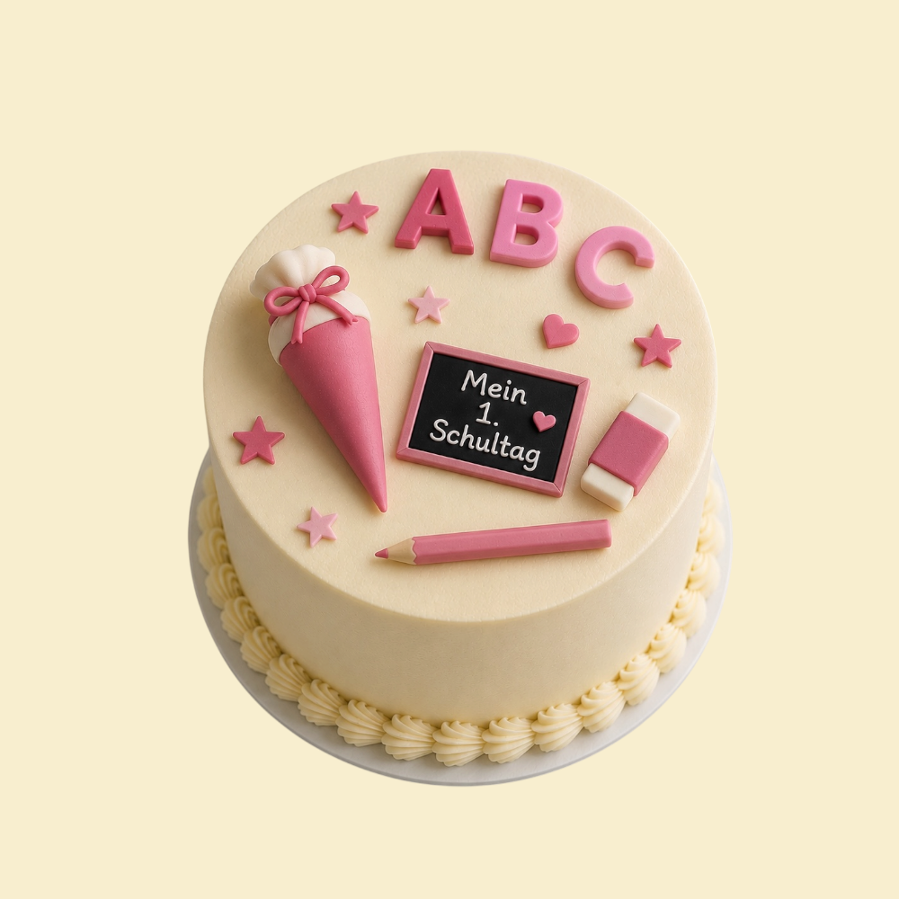 Kleine Aktions-Einschulungstorte „Mein 1. Schultag“ – Rosa-Buttercreme | Ø 12 cm