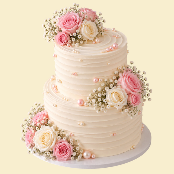 Blush Romance – Buttercreme-Torte mit Rosen & Perlen