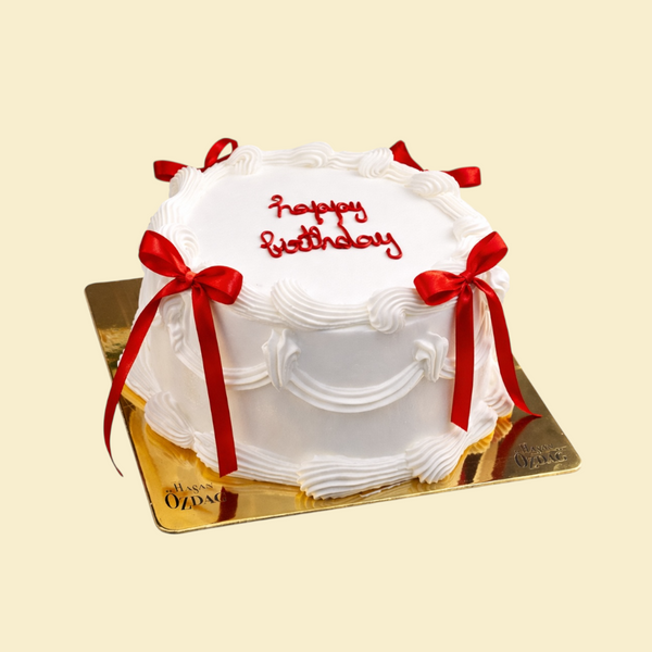 Happy Birthday Torte mit roten Schleifen( Sahne)
