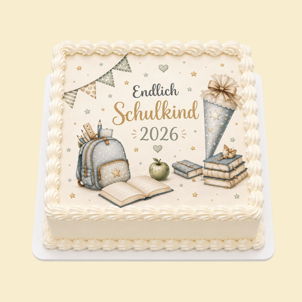Vintage Einschulungstorte „Endlich Schulkind“ – Buttercremetorte mit essbarem Tortenaufleger