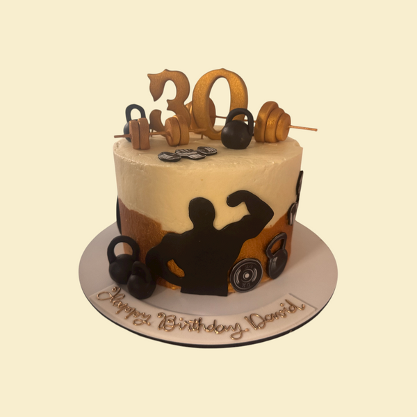 Fitness Torte – Bodybuilder Geburtstagstorte in Gold & Schwarz