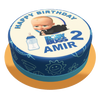 Blaue baby boss Torte mit Muster an der Seite