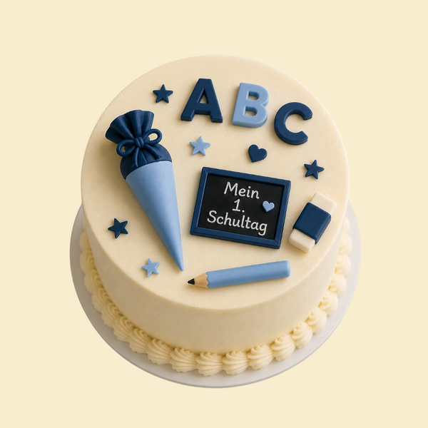 Kleine Aktions-Einschulungstorte „Mein 1. Schultag“ – Blau-Buttercreme | Ø 12 cm