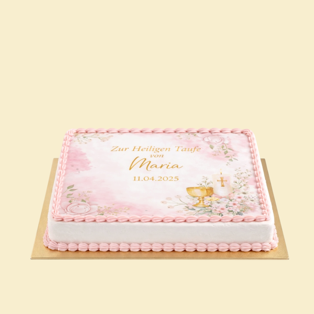 Tauftorte Rosé Harmonie Rechteckige Fondantdruck Torte