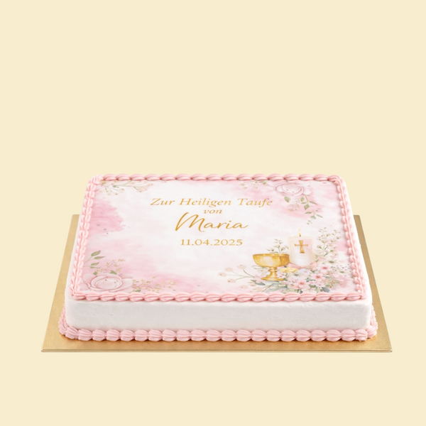 Tauftorte Rosé Harmonie Rechteckige Fondantdruck Torte