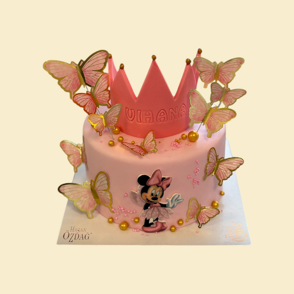 Minnie Maus Torte in Rosa mit Schmetterlingen und Krone