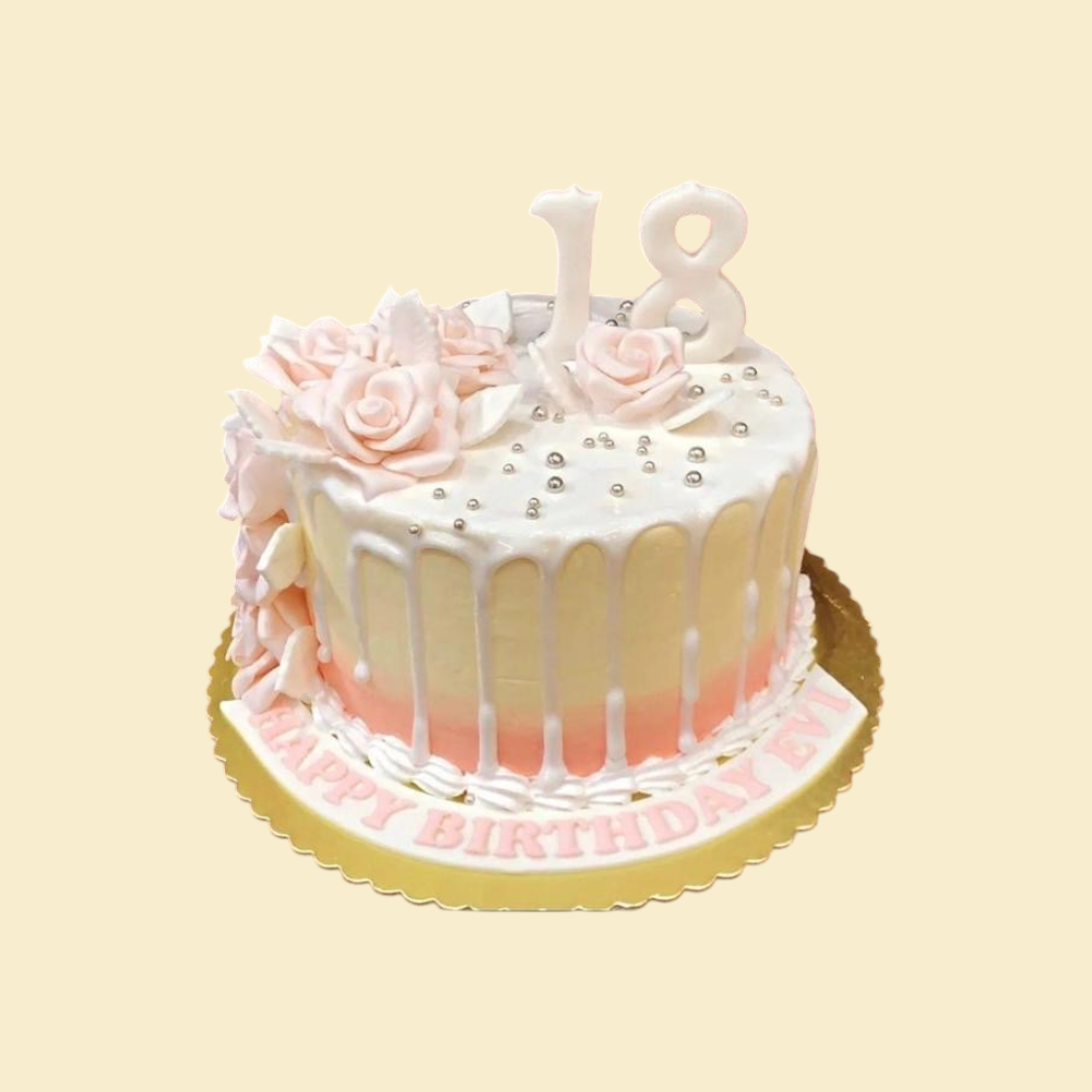 White Drip Delight – 18th Birthday Cake