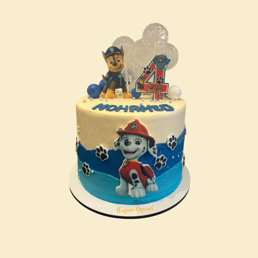 Paw Patrol Torte blau Töne  mit Esspapier