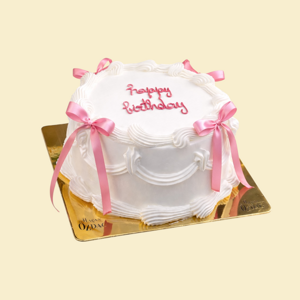 Happy Birthday Torte mit Rosa Schleifen( Sahne)