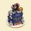 K-Pop Demon Hunters Torte – Dunkelblaue Geburtstagstorte mit Glitzer und Figuren