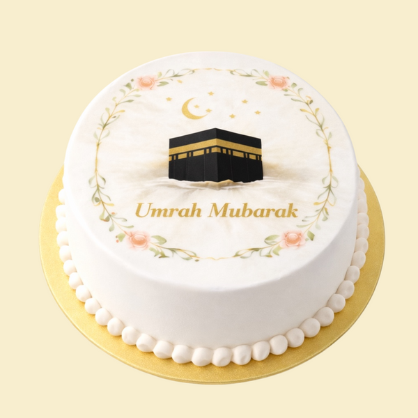 Umrah Mubarak Torte „Noor Elegance“ mit Kaaba-Motiv (Fotodruck)