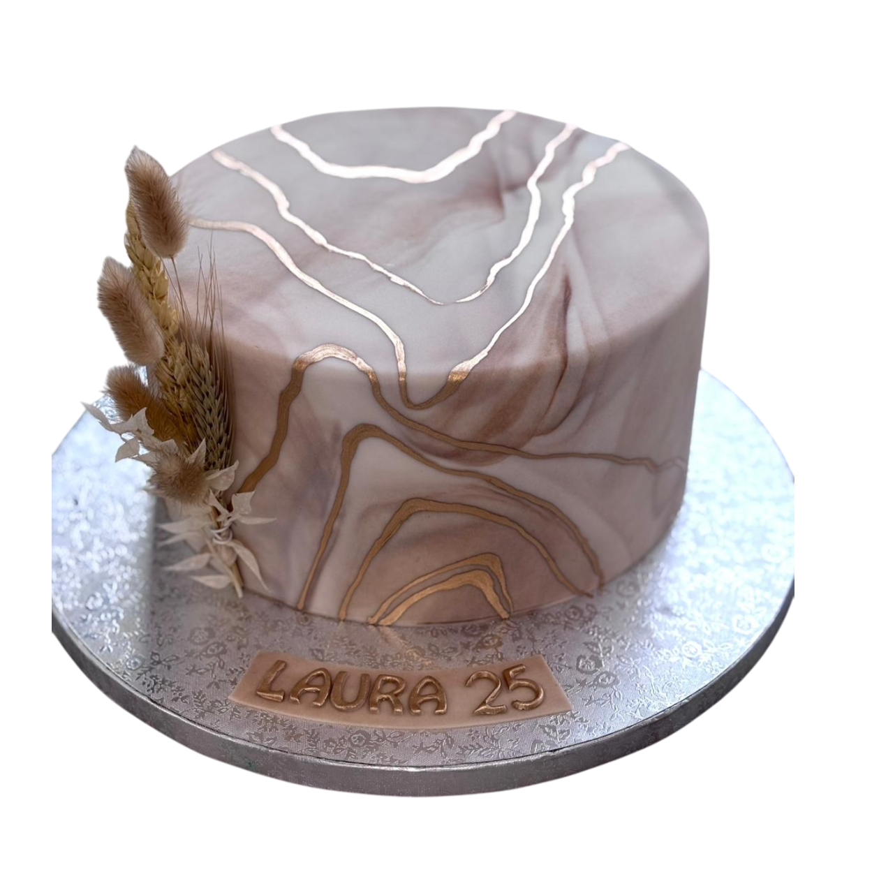 Goldene Marmor Optik Torte mit Trockenblumen