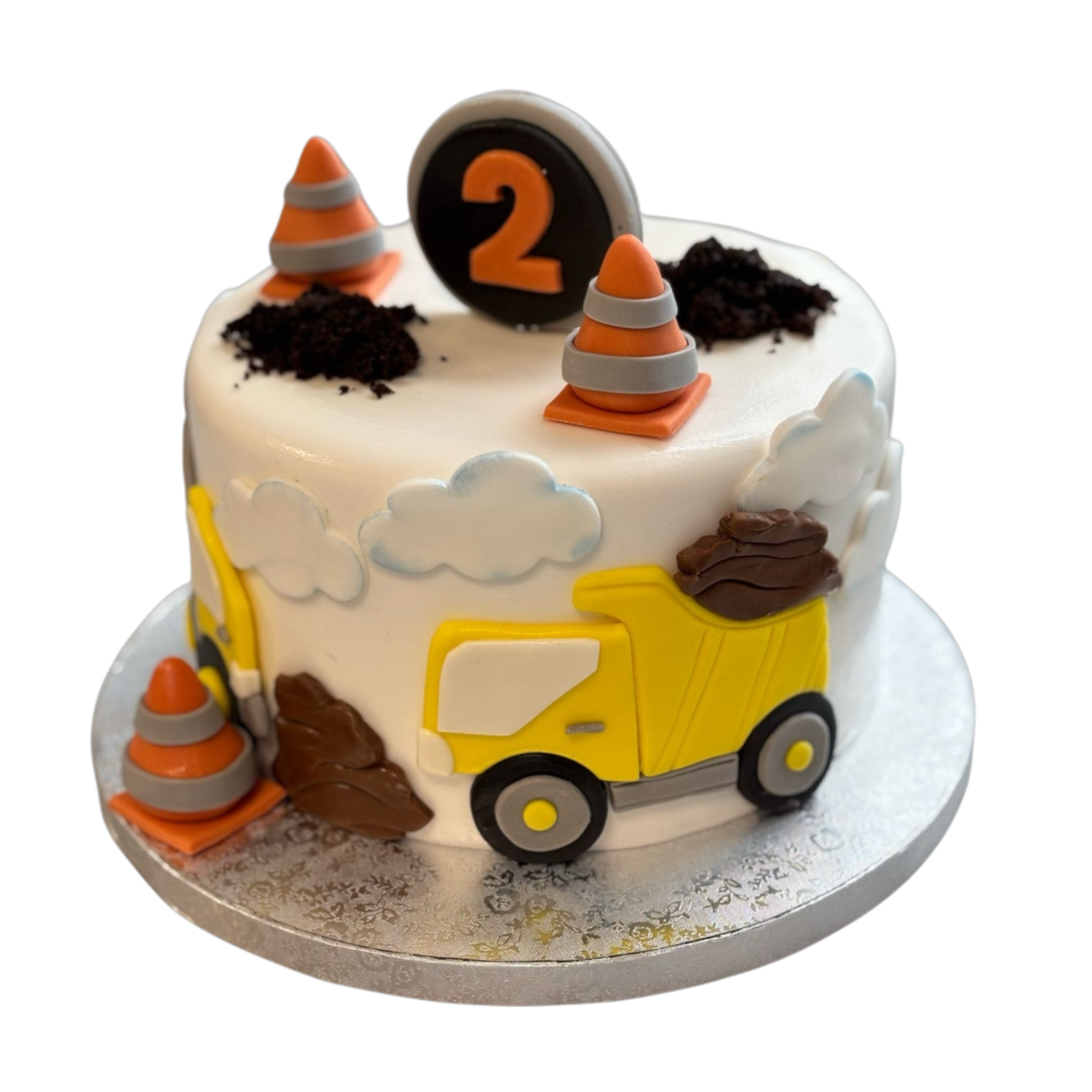 Runde torte mit baggermotiven